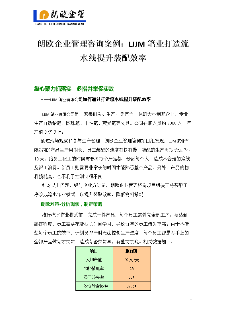 從朗歐咨詢(xún)案例看LJJM筆業(yè) 如何通過(guò)精益流水線改造實(shí)現(xiàn)裝配效率飛躍